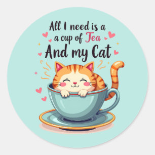 Adesivo Gato Fofo em Xícara de Chá Arte Kawaii Aconchegant