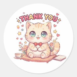 Adesivo Gato Fofo Kawaii Anime Chibi Obrigado