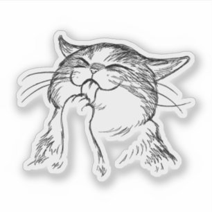 Adesivo Gato Fofo Lambendo a Pata   Adorável Gatinho Kawai
