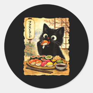 Adesivo Gato fofo preto comendo sushi comida japonesa kawa