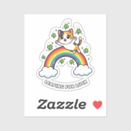 Adesivo Gato Fofo Pulando sobre o Arco-íris Kawaii St Patr