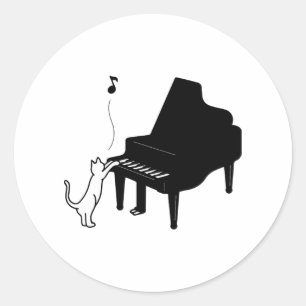Adesivo Gato Fofo Tocando Piano Artista Divertido Música