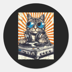 Adesivo Gato Fone de Ouvido Dj Tocador de Vinil Música Vin