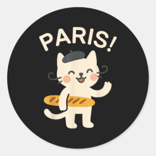Adesivo Gato Francês Com Baguete Gato Fofo Paris Animais E