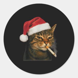 Adesivo Gato Fumando Cigarro Natal Chapéu de Papai Noel Ga