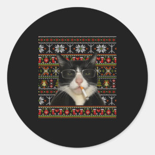 Adesivo Gato Fumante Engraçado Meme Natal Suéter Feio Gato