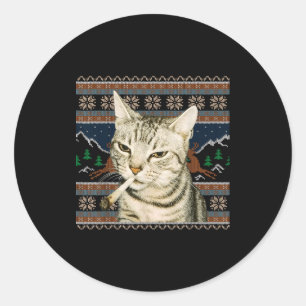 Adesivo Gato Fumante Engraçado Meme Natal Suéter Feio Gato
