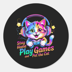 Adesivo Gato Gamer Divertido Fica em Casa1