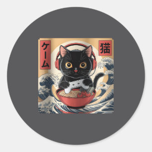 Adesivo Gato Gamer Kawaii Fofo Ramen Japonês Retrô Engraça