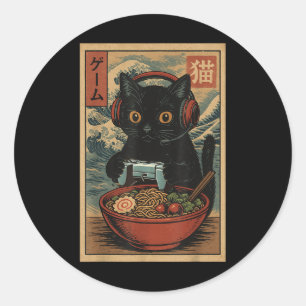 Adesivo Gato Gamer Kawaii Fofo Ramen Japonês Retro Engraça