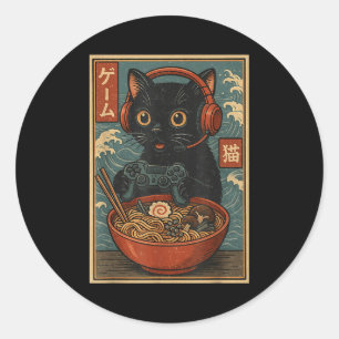 Adesivo Gato Gamer Kawaii Fofo Ramen Retro Japonês Engraça