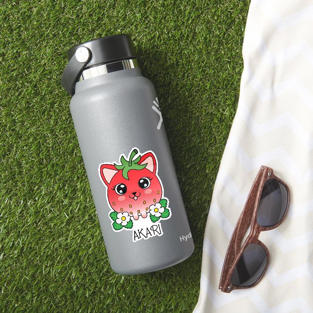 Adesivo Gato Gatinho Gato de Morango Cute Kawaii (HydroFlask Insitu)