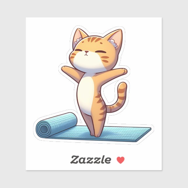 Adesivo Gato Gato de Ioga Chibi (Folha)