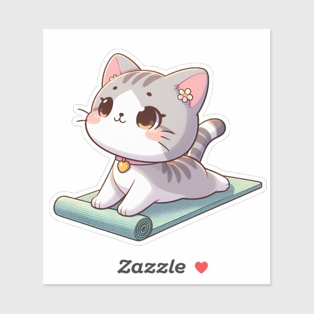 Adesivo Gato Gato de Ioga Chibi (Folha)