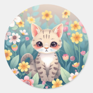 Adesivo Gato-gato-do-mato-doce cercado por flores de paste