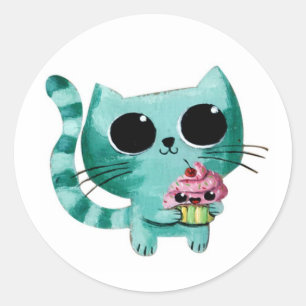 Adesivo Gato Gato Gato Gato Gato e Cupcake Kawaii