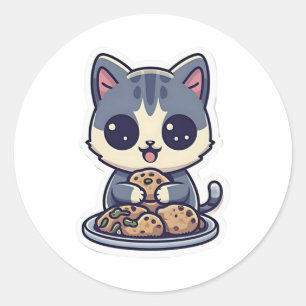 Adesivo Gato Gato Gelado Comendo cookies Clássicos T-Shirt