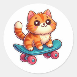 Adesivo Gato Ginger Kawaii Fofo em Skate Sticker ✨🐾🛹