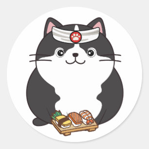 Adesivo Gato gordo engraçado é um chef de sushi