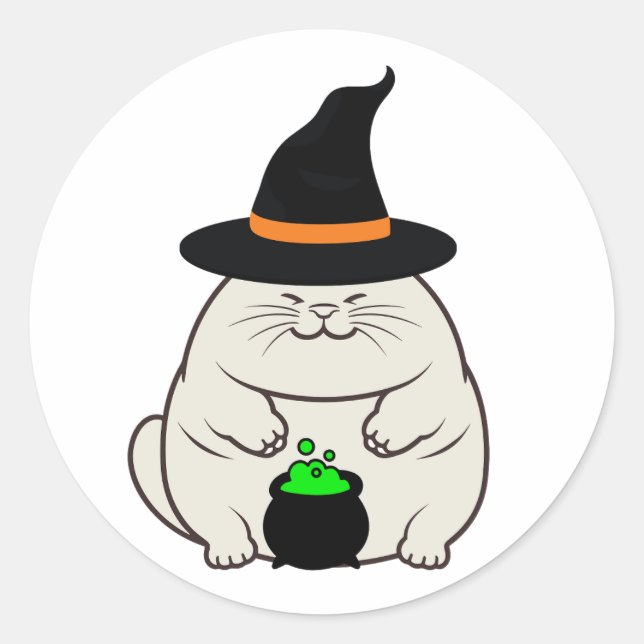 Adesivo Gato gordo engraçado é uma bruxa (Frente)
