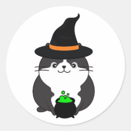 Adesivo Gato gordo engraçado é uma bruxa