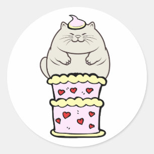 Adesivo Gato gordo engraçado pulando de um bolo