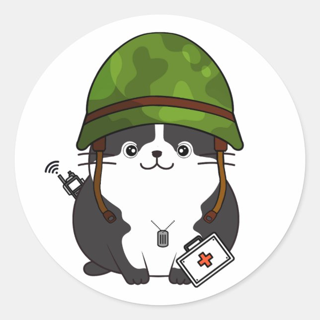 Adesivo Gato Gordo Vestindo capacete do exército (Frente)