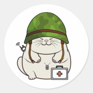 Adesivo Gato Gordo Vestindo capacete do exército