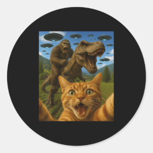 Adesivo Gato Gráfico Engraçado Selfie Com T-rex Andando Pé