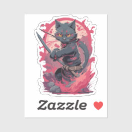 Adesivo Gato Guerreiro Ninja Preto com Chuva de Fogo Fofo