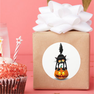 Adesivo Gato Halloween Caricatura Assustada na Pumpkin