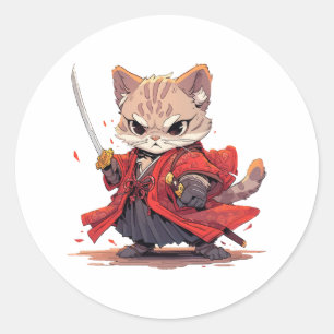 Adesivo Gato Herói ao estilo samurai zangado