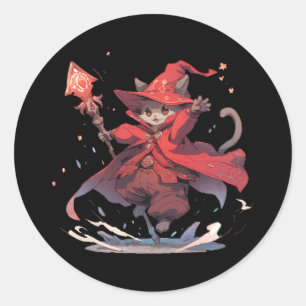 Adesivo Gato Herói Mago Vermelho Fofo