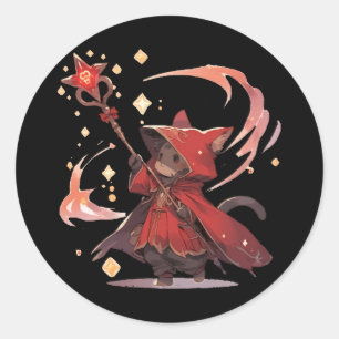 Adesivo Gato Herói Mago Vermelho Fofo