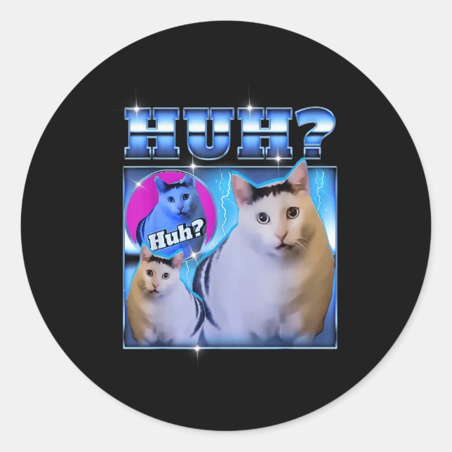 Adesivo Gato Huh Gato Engraçado Meme Gato Estranho Bootleg (Frente)