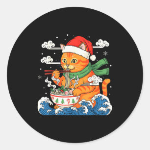 Adesivo Gato japonês engraçado de Natal comendo ramen