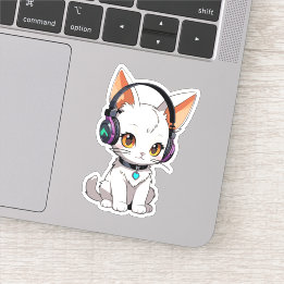 Adesivo Gato Kawaii Adorável em Fones de ouvido