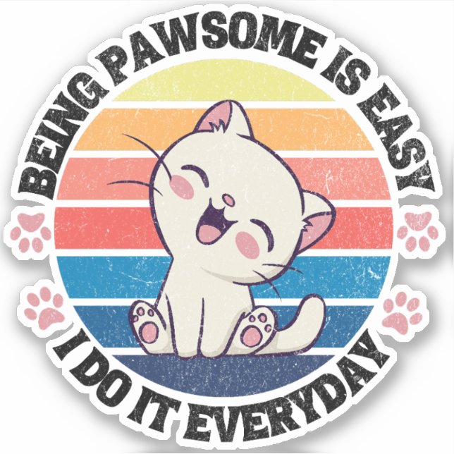 Adesivo Gato Kawaii branco e bonito (Frente)