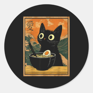 Adesivo Gato Kawaii Comendo Macarrão Ramen Presente Divert