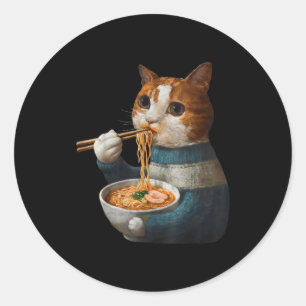 Adesivo Gato Kawaii Comendo Macarrão Ramen Presente Divert