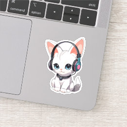 Adesivo Gato Kawaii em Fones de ouvido de Trendy