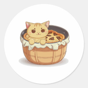 Adesivo Gato Kawaii em uma torta de Pote - Cuta e Whimsica