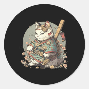 Adesivo Gato Kawaii Estilo Samurai Anime Kitten Japonês