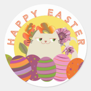 Adesivo Gato Kawaii Feliz Páscoa