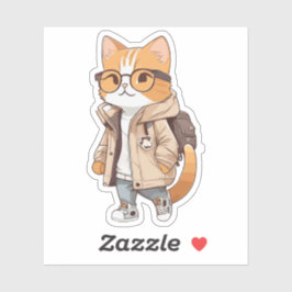 Adesivo Gato Kawaii Fofo com Roupa Elegante