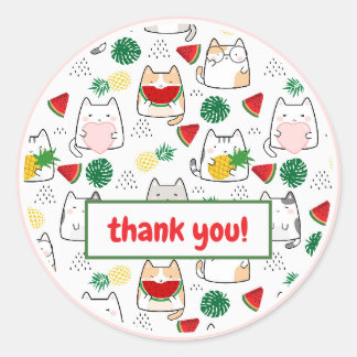 Adesivo Gato Kawaii Gato Melancia Tropical Obrigado