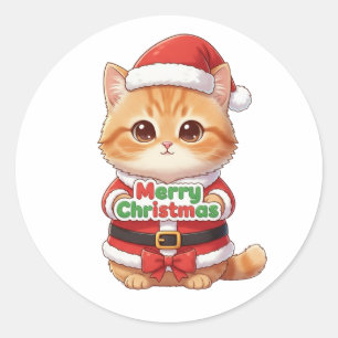 Adesivo Gato Kawaii Papai Noel Feliz Natal