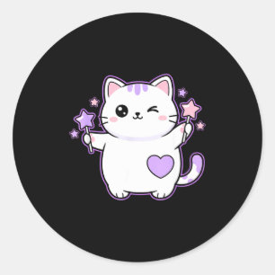 Adesivo Gato Kawaii Piscando Gato Varinha Mágica Estrela,
