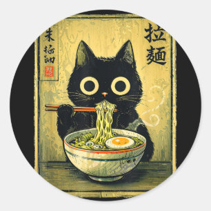 Adesivo Gato kawaii ramen vintage japonês engraçado retrô 