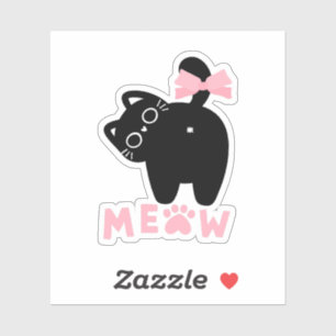 Adesivo Gato Kawaii Rosa “Miau” Gatinho Preto Fofinho Femi